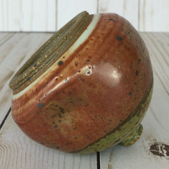 Studio Art Pottery Jar Lid Only Brown & Green Earthtones Country Style Signed - Picture 8 of 9